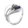 Кольцо из серебра с пл.кварцем цв.сапфир родированное
