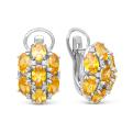 Серьги из серебра с нат. цитрином и фианитами родированные