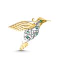 Брошь из родированного серебра с кварцем и золочением - Колибри