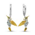 Серьги из серебра с кварцем и позолотой родированные - Колибри