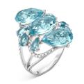 Кольцо из серебра с пл.кварцем цв.sky топаз и фианитами родированное