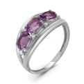 Кольцо из серебра с нат.аметистом и фианитами родированное