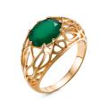 Кольцо из золочёного серебра с натуральным зелёным агатом