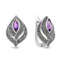 Серьги из чернёного серебра с нат.аметистом и марказитами