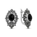 Серьги из чернёного серебра с нат.ониксом и марказитами