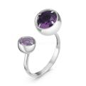 Кольцо из серебра с пл.кварцем цв.аметист родированное