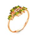 Кольцо из золочёного серебра с пл.кварцем цв.хризолит и фианитами