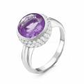 Кольцо из серебра с ситалл аметистом и фианитами родированное