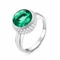 Кольцо из серебра с ситалл изумрудом и фианитами родированное