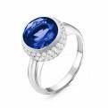 Кольцо из серебра с ситалл сапфиром и фианитами родированное