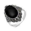 Кольцо из чернёного серебра с нат.ониксом и марказитами
