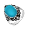 Кольцо из чернёного серебра с реконстр.бирюзой и марказитами