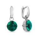 Серьги из серебра с ситалл изумрудом и фианитами родированные