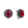 Серьги из чернёного серебра с корундом рубиновым и марказитами