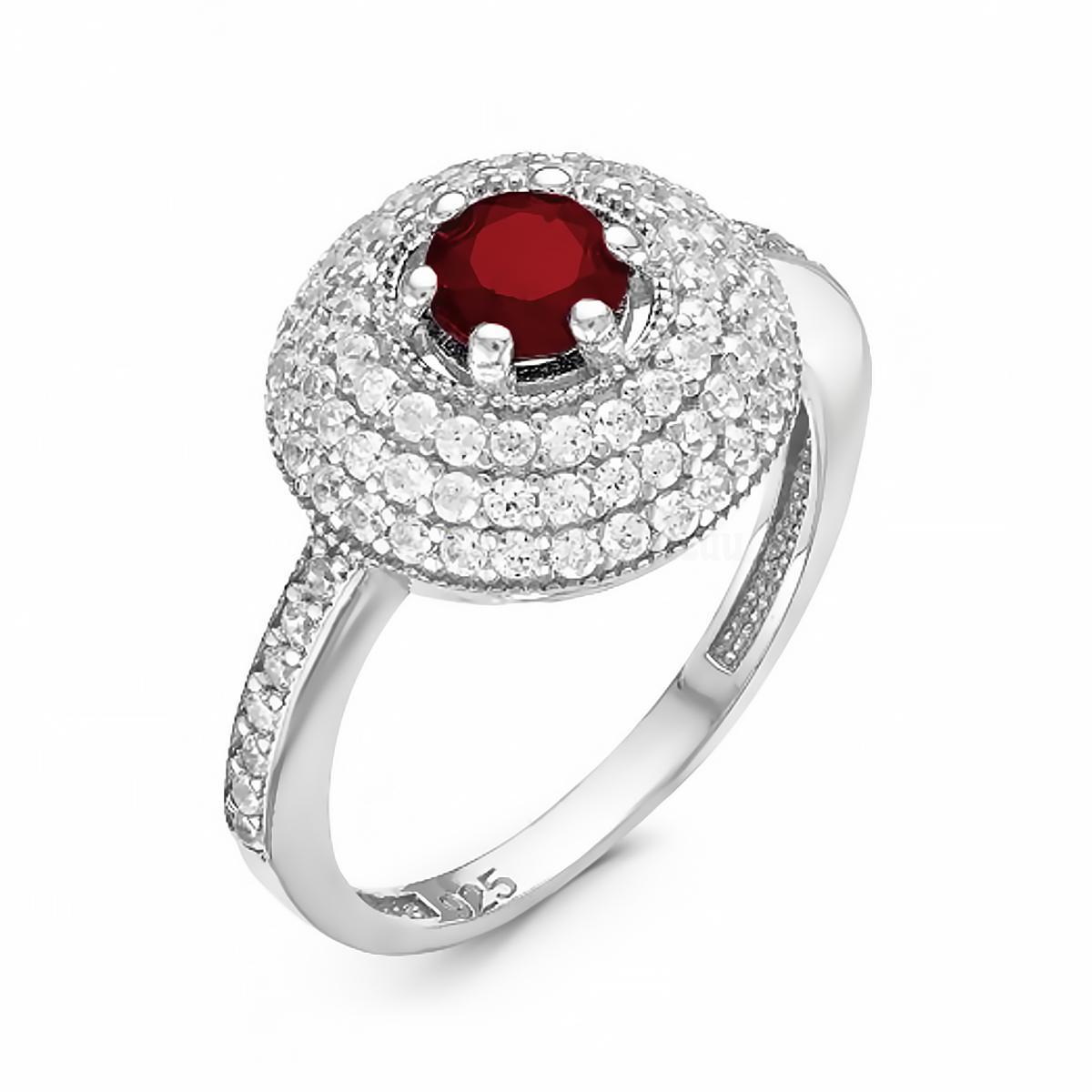 Кольцо из серебра с нат.гранатом и фианитами родированное