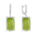 Серьги из серебра пл.кварцем цв.зеленый и фианитами родированные