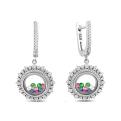 Серьги из серебра с юв.стеклом и фианитами родированные