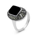 Кольцо из чернёного серебра с нат. ониксом и марказитами