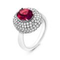 Кольцо из серебра с кварцем рубин и фианитами родированное