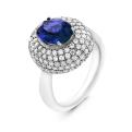 Кольцо из серебра с кварцем сапфир и фианитами родированное