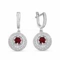 Серьги из серебра с нат.гранатом и фианитами родированные