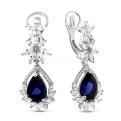 Серьги из серебра с ситаллом цв.сапфир и фианитами родированные