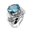 Кольцо из серебра с пл.кварцем цв.лондон топаз и фианитами родированное