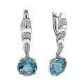 Серьги из серебра с пл.кварцем цв.лондон топаз и фианитами родированные