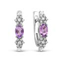Серьги из серебра с нат.аметистом и фианитами родированные