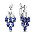 Серьги из серебра с пл.кварцем цв.сапфир родированные