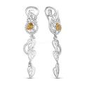 Серьги из серебра с нат. цитрином и фианитами родированные