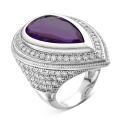 Кольцо из серебра с кварцем аметист и фианитами родированное