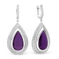 Серьги из серебра с кварцем аметист и фианитами родированные