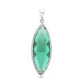 Подвеска из серебра с пл. зеленым кварцем и фианитами родированная
