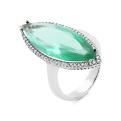 Кольцо из серебра с пл. зеленым кварцем и фианитами родированное