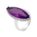 Кольцо из серебра с пл.кварцем цв.аметист и фианитами родированное