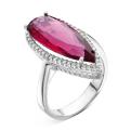 Кольцо из серебра с кварцем рубин и фианитами родированное
