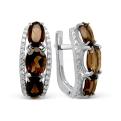 Серьги из серебра с нат.раухтопазом и фианитами родированные