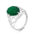 Кольцо из серебра с нат. зелёным агатом родированное