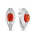 Серьги из серебра с синт.красным опалом и фианитами родированные
