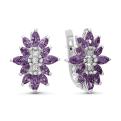 Серьги из серебра с нат. аметистом и фианитами родированные