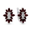 Серьги из серебра с нат. гранатом и фианитами родированные
