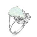Кольцо из серебра с синт. опалом, пл. кварцем цв. празиолит и фианитами родированное