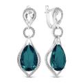 Серьги из серебра с пл. кварцем цв. лондон топаз и фианитами родированные