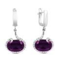 Серьги из серебра с гт александритом и фианитами родированные
