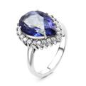 Кольцо из серебра с нат.блю топазом и фианитами родированное
