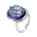 Кольцо из серебра с нат. блю мистик топазом и фианитами родированное