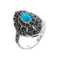 Кольцо из чернёного серебра с синт.бирюзой и марказитами