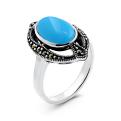 Кольцо из чернёного серебра с синт.бирюзой и марказитами