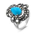 Кольцо из чернёного серебра с синт.бирюзой и марказитами